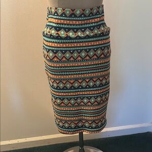 LuLaRoe Cassie Blue, Green and Orange Midi Pencil Skirt size small New